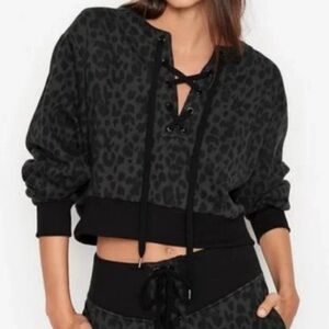 FULL MATCHING SET!! Lace-Up Leopard Crop Sweatshirt with Matching Joggers!